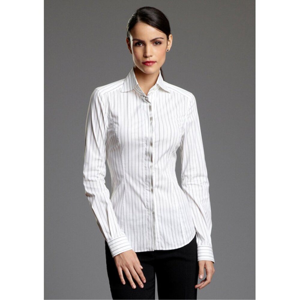 DOLCE & GABBANA Double Placket Button Down Blouse Pinstripe